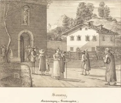 Sonntag - Kircheneingang in Berchtesgaden (Sunday - Going to Church near Berchtesgaden)