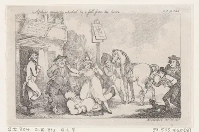 Sophia's Modesty Shocked by a Fall from her Horse, from "The History of Tom Jones, a Foundling"