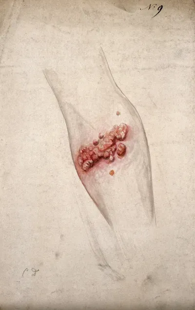 Sores and diseased skin on the arm of a woman