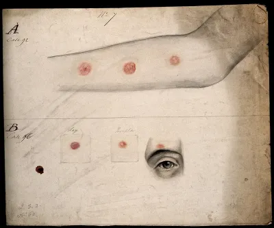 Sores on the arm, leg and temple of two women