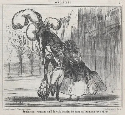 Soulouque trouvant qu'à Paris, la location des cases est beaucoup trop chère, from Actualités, published in Le Charivari, April 9, 1859