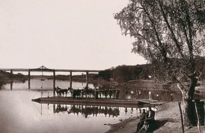 South Africa: Barkly Bridge over the Vaal River and a barge