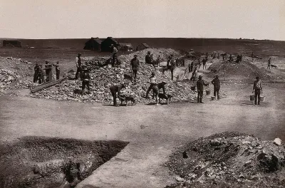South Africa: miners at the main reef workings of the Ferreira Gold Mining Company