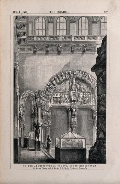 South Kensington Museum: the interior of the architectural court, with exhibits and visitors