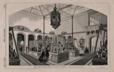 South Kensington Museum: the interior of the north court, with exhibits and visitors