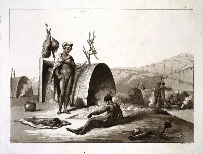 Southern Africa: a family of Bushmen cooking grasshoppers