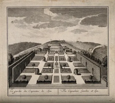 Spa, Belgium: panoramic view of the gardens of the Capuchin monastery