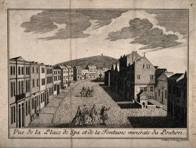 Spa, Belgium: people making their way towards the principal mineral fountain (pouhon)