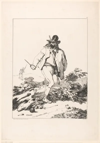 Spaanse guerrillastrijder met dolk in een landschap