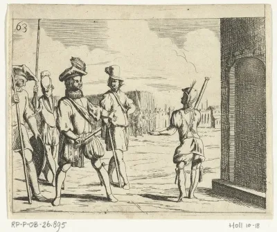 Spaanse schelm Gusman d'Alfarache en soldaten