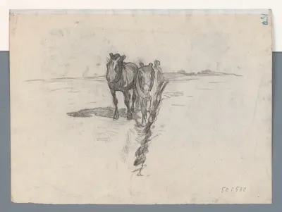 Span paarden langs een greppel