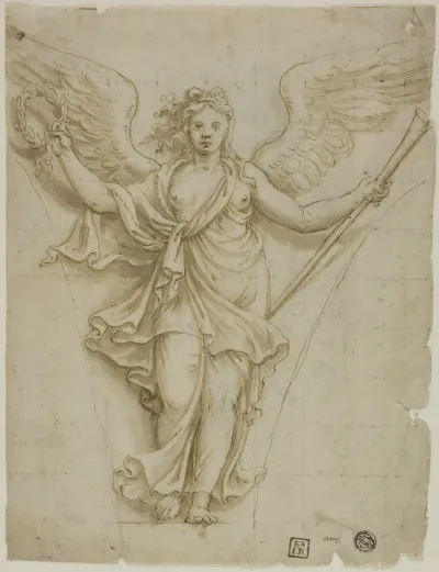 Spandrel Design with Allegorical Figure of Fame (recto); Design for Coat of Arms (verso)