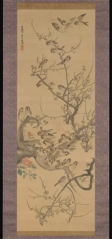 Sparrows in a Plum Tree