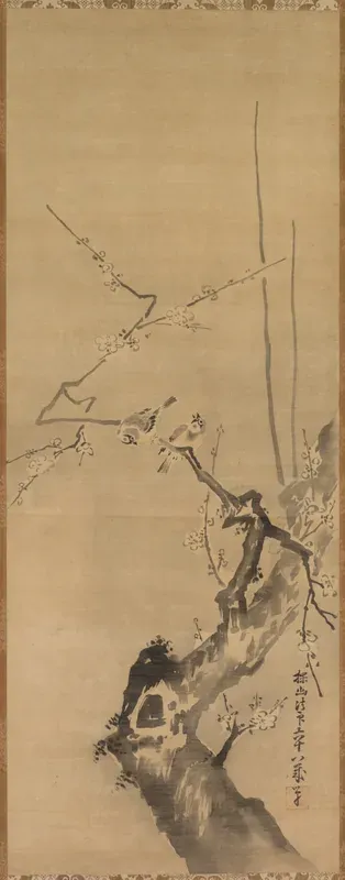 Sparrows on Blossoming Plum