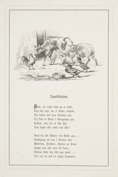 Spædkalven. Illustration til H.V. Kaalund, "Fabler for Børn"