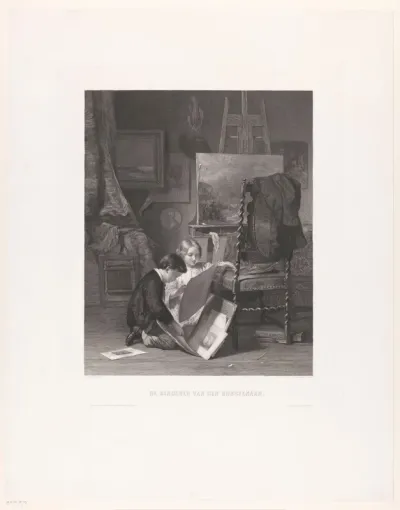 Spelende kinderen in een schilderatelier