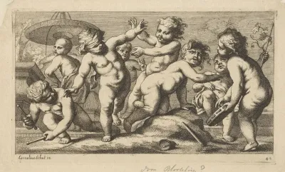 Spelende putti bij een fontein