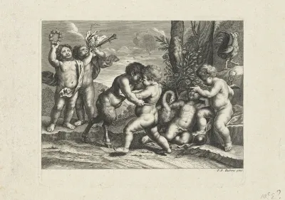 Spelende putti in een landschap