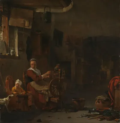 Spinnende boerin