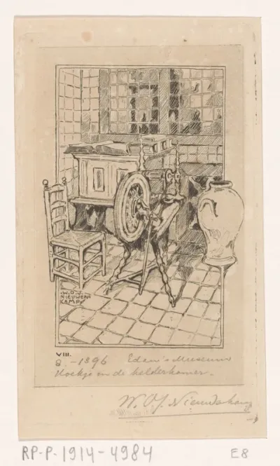 Spinnewiel in de kelderkamer in het Edams Museum