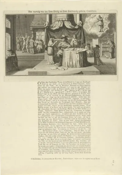 Spotprent met de duivel op de pauselijke troon, 1731