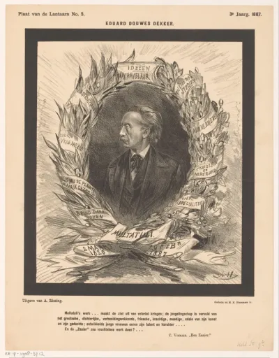 Spotprent met het portret van Multatuli