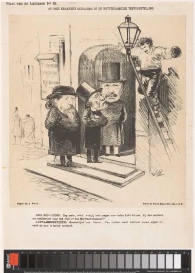 Spotprent met Jozef Israëls, Jacob Maris en Albert Neuhuys