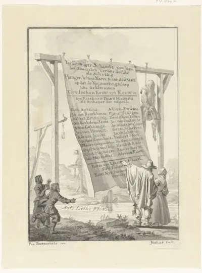 Spotprent op de 24 rechters die Johan van Oldenbarnevelt hebben veroordeeld, 1619
