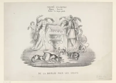 Spotprent op de Belgische kerk, ca. 1880
