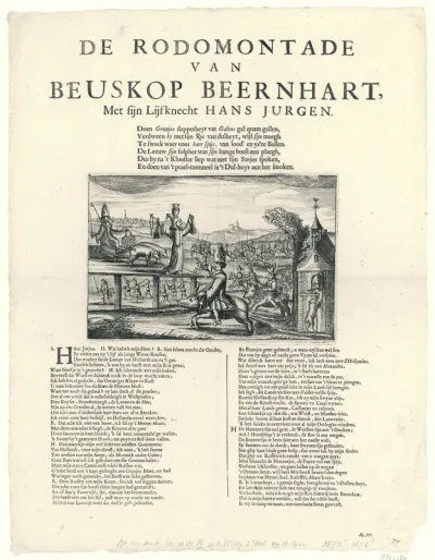 Spotprent op de bisschop van Munster na het mislukte beleg van de stad Groningen, 1672