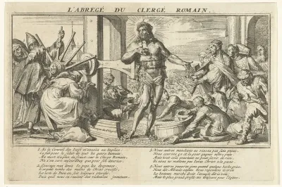 Spotprent op de hebzucht en de rijkdom van de katholieke geestelijkheid
