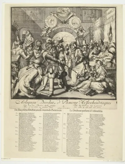 Spotprent op de inmenging van Lodewijk XIV in de Engelse troonopvolging, 1689