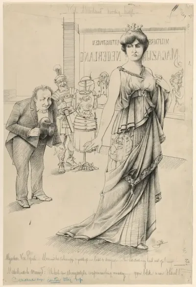 Spotprent op de Nederlandse wapenrusting, ca. 1920-1930