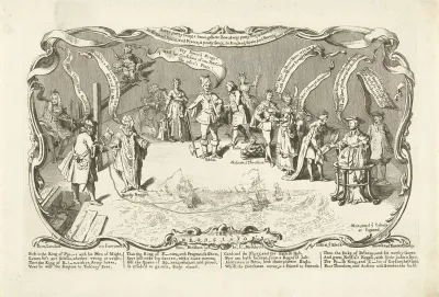 Spotprent op de onderlinge twisten tussen de Europese vorsten, 1741