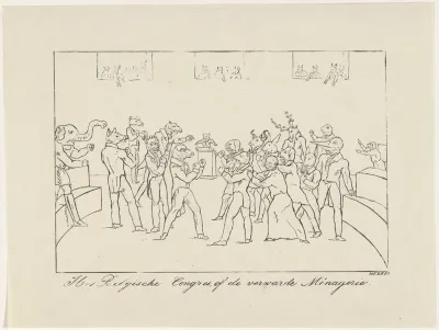 Spotprent op de onenigheid in het Belgische Nationale Congres over het verkiezen van een koning, 1831