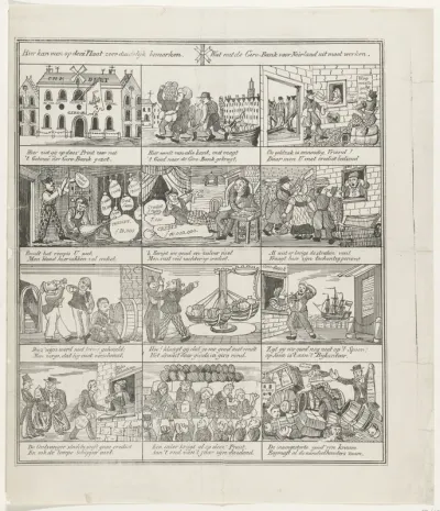 Spotprent op de plannen tot de oprichting van een Girobank, 1836