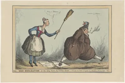 Spotprent op de scheiding tussen Nederland en België, 1830