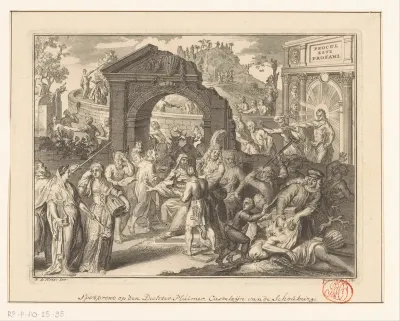 Spotprent op de Schouwburgstrijd, ca. 1685