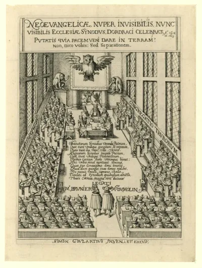 Spotprent op de synode van Dordrecht, 1619