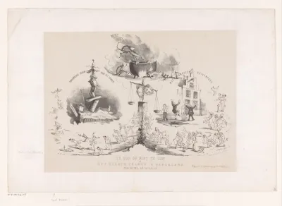 Spotprent op het staatsexamen ter toelating tot de universiteit, 1850