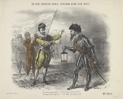 Spotprent op het verlies van Den Briel door de hertog van Alva, 1572-1872