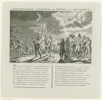 Spotprent op het vertrek van de hertog van Brunswijk uit Nederland, 1784