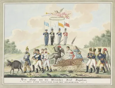 Spotprent op Napoleons verbanning naar Elba, 1814