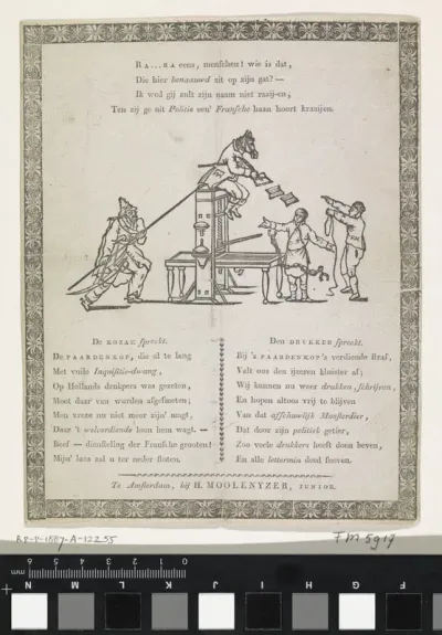 Spotprent op Van Ray, inspecteur van de boekhandel, tijdens het Franse bestuur, 1813.