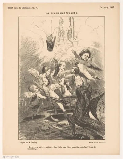 Spotprent over de doorbraak in de onderhandelingen over de grondwetsherziening in 1887
