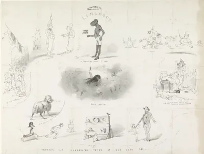 Spotprent uit Leidse studentenalmanak, 1850
