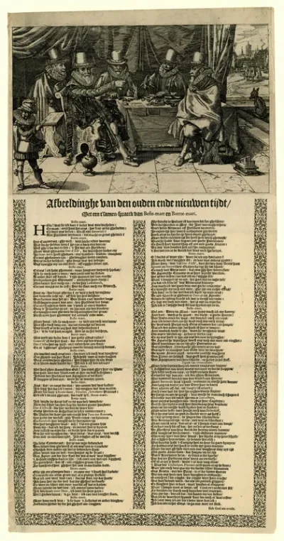 Spotprent waarin de regering van Johan van Oldenbarnevelt wordt vergeleken met de tirannie van de hertog van Alva, 1618
