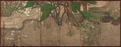 Spring Trees and Grasses by a Stream