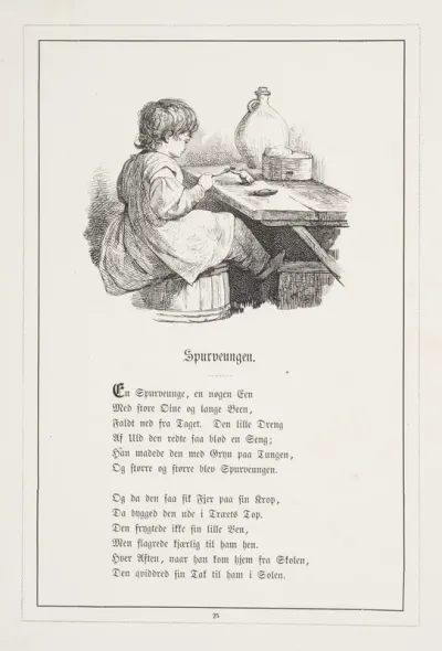 Spurveungen. Illustration til H.V. Kaalund, "Fabler for Børn"