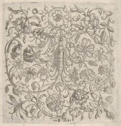 Square Panel with Vegetal Scrollwork, Flowers and Fruits